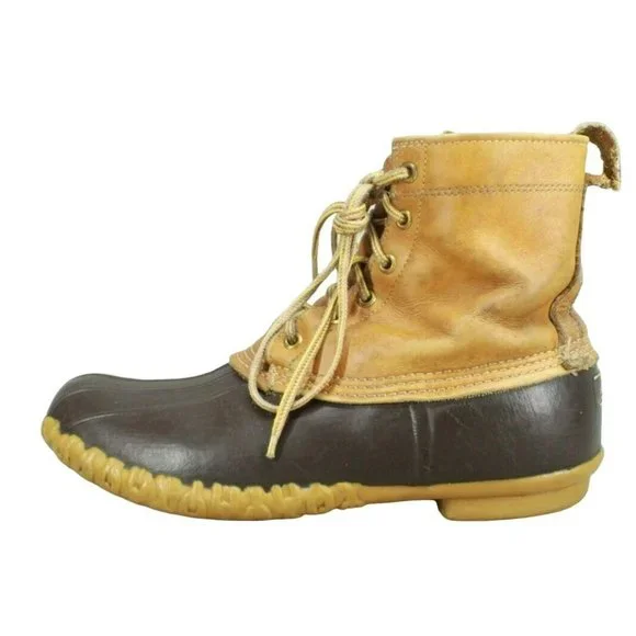 Vintage LL Bean Brown Leather Unlined Hunting Duck Boots Size 9 Medium - Picture 1 of 10